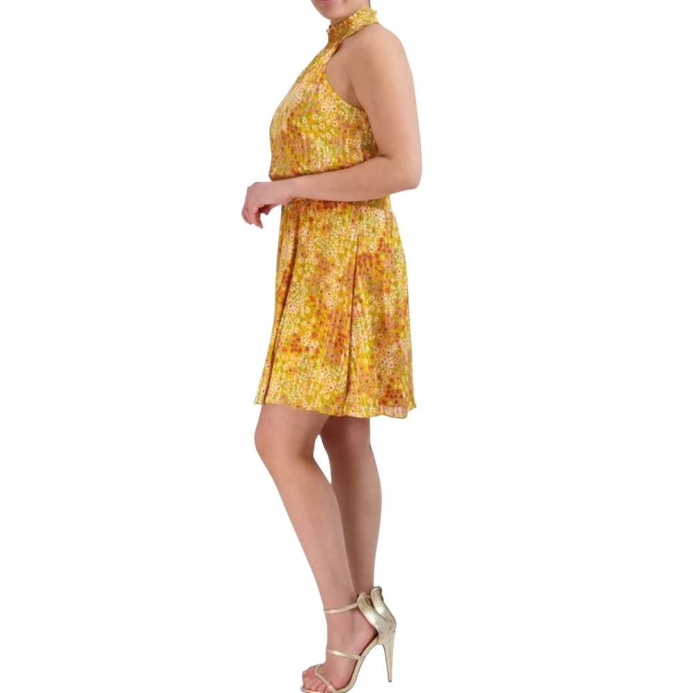 NWT BCBG Paris Golden‎ Yellow Halter Smocked Mini Dress Size Medium